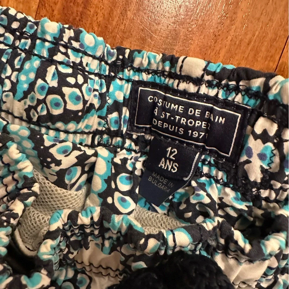 Vilebrequin Boys Black White Teal Patterned Swim Trunks